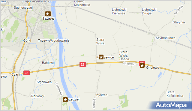 mapa Kończewice gmina Miłoradz, Kończewice gmina Miłoradz na mapie Targeo