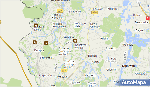 mapa Kończyce Wielkie, Kończyce Wielkie na mapie Targeo