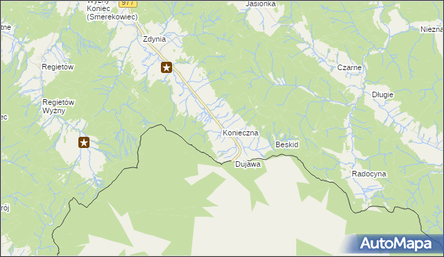 mapa Konieczna gmina Uście Gorlickie, Konieczna gmina Uście Gorlickie na mapie Targeo