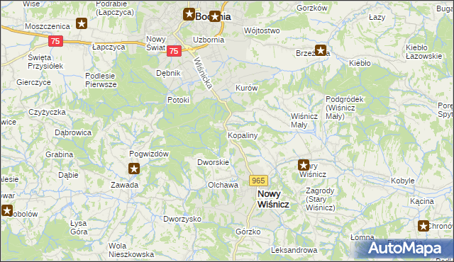 mapa Kopaliny gmina Nowy Wiśnicz, Kopaliny gmina Nowy Wiśnicz na mapie Targeo