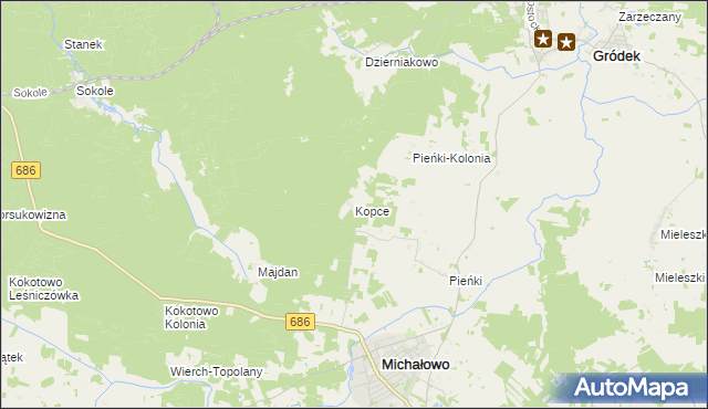 mapa Kopce gmina Michałowo, Kopce gmina Michałowo na mapie Targeo