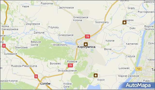 mapa Koprzywnica powiat sandomierski, Koprzywnica powiat sandomierski na mapie Targeo