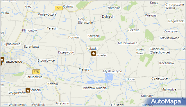 mapa Kościelec gmina Proszowice, Kościelec gmina Proszowice na mapie Targeo