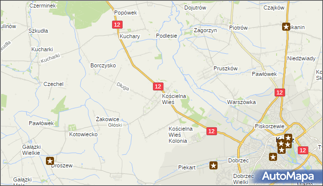 mapa Kościelna Wieś gmina Gołuchów, Kościelna Wieś gmina Gołuchów na mapie Targeo