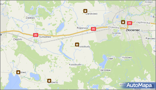 mapa Kosobudy gmina Złocieniec, Kosobudy gmina Złocieniec na mapie Targeo