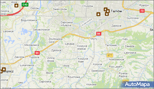 mapa Koszyce Wielkie, Koszyce Wielkie na mapie Targeo