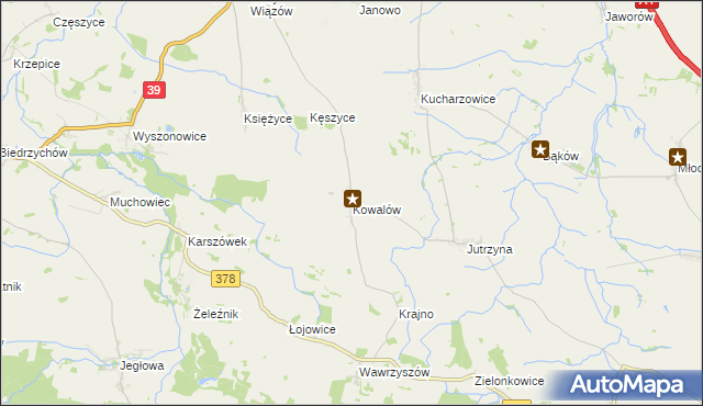 mapa Kowalów gmina Wiązów, Kowalów gmina Wiązów na mapie Targeo