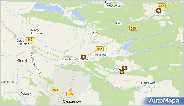 mapa Kowalówka gmina Cieszanów, Kowalówka gmina Cieszanów na mapie Targeo