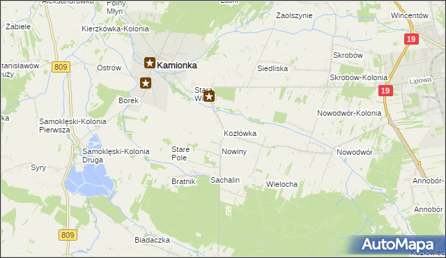 mapa Kozłówka gmina Kamionka, Kozłówka gmina Kamionka na mapie Targeo