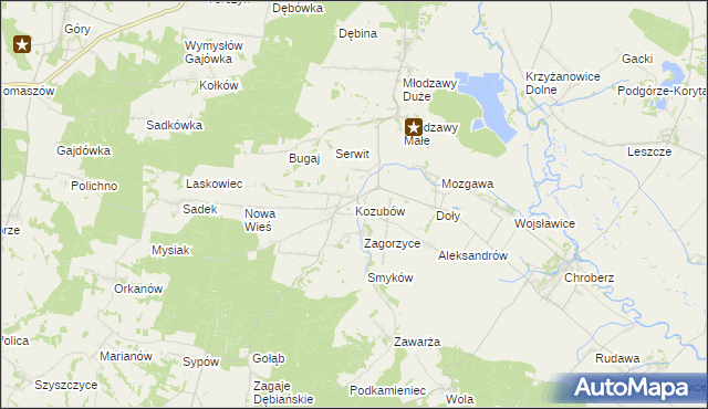 mapa Kozubów gmina Pińczów, Kozubów gmina Pińczów na mapie Targeo