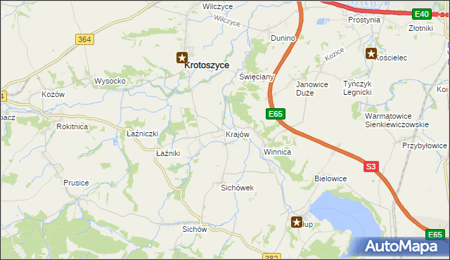 mapa Krajów gmina Krotoszyce, Krajów gmina Krotoszyce na mapie Targeo