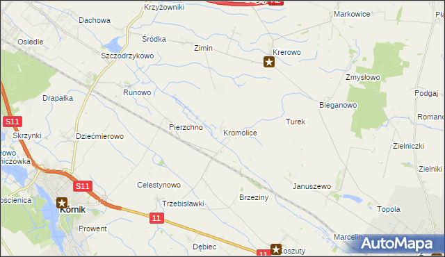 mapa Kromolice gmina Kórnik, Kromolice gmina Kórnik na mapie Targeo