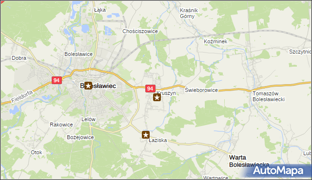 mapa Kruszyn gmina Bolesławiec, Kruszyn gmina Bolesławiec na mapie Targeo