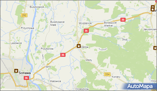 mapa Krzelów gmina Wińsko, Krzelów gmina Wińsko na mapie Targeo
