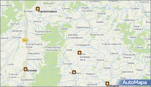 mapa Krzesławice gmina Raciechowice, Krzesławice gmina Raciechowice na mapie Targeo