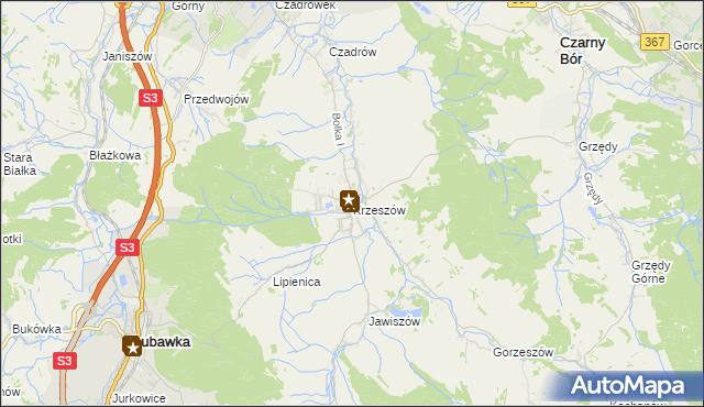 mapa Krzeszów gmina Kamienna Góra, Krzeszów gmina Kamienna Góra na mapie Targeo