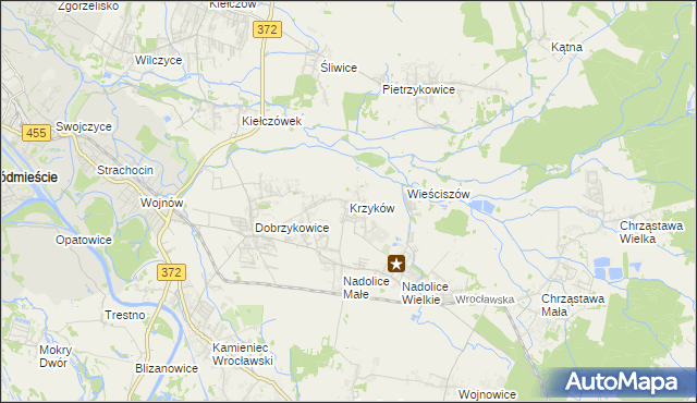mapa Krzyków gmina Czernica, Krzyków gmina Czernica na mapie Targeo