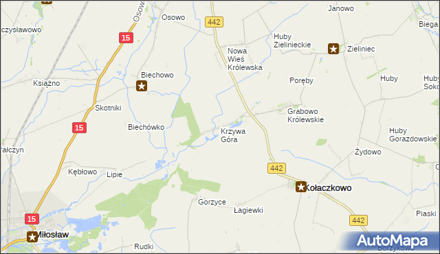 mapa Krzywa Góra gmina Kołaczkowo, Krzywa Góra gmina Kołaczkowo na mapie Targeo