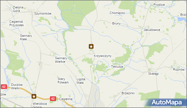 mapa Krzywiczyny, Krzywiczyny na mapie Targeo