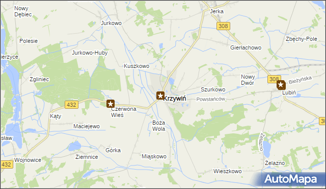 mapa Krzywiń, Krzywiń na mapie Targeo