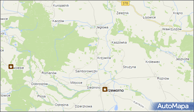 mapa Krzywina, Krzywina na mapie Targeo