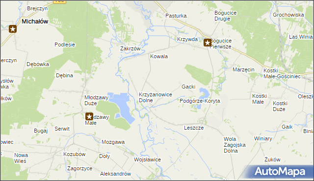 mapa Krzyżanowice Średnie, Krzyżanowice Średnie na mapie Targeo