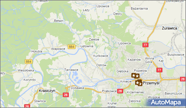 mapa Kuńkowce, Kuńkowce na mapie Targeo