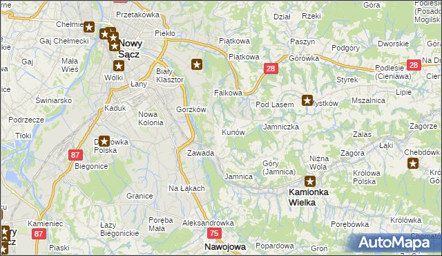 mapa Kunów gmina Chełmiec, Kunów gmina Chełmiec na mapie Targeo