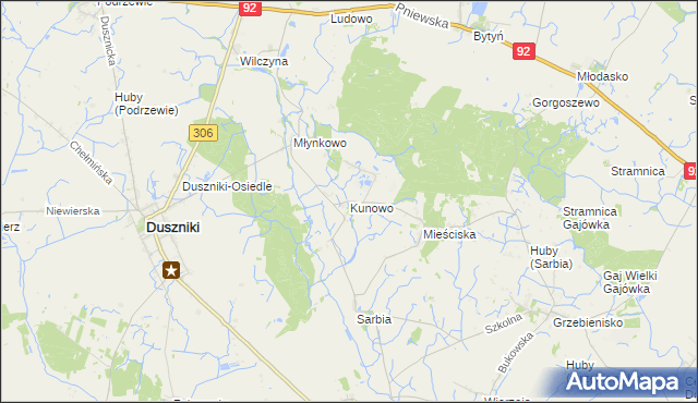 mapa Kunowo gmina Duszniki, Kunowo gmina Duszniki na mapie Targeo