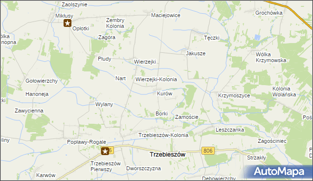 mapa Kurów gmina Trzebieszów, Kurów gmina Trzebieszów na mapie Targeo