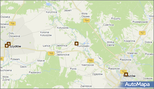 mapa Kurozwęki, Kurozwęki na mapie Targeo