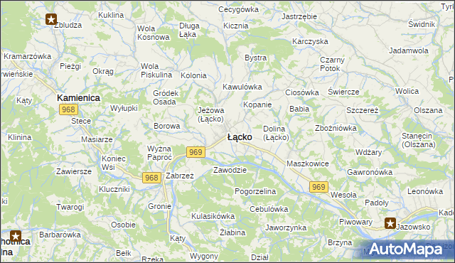 mapa Łącko powiat nowosądecki, Łącko powiat nowosądecki na mapie Targeo