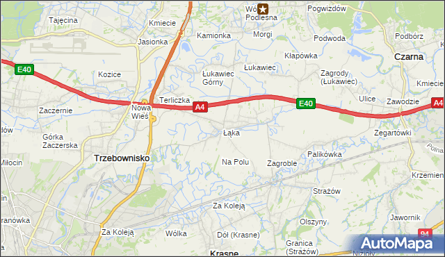 mapa Łąka gmina Trzebownisko, Łąka gmina Trzebownisko na mapie Targeo