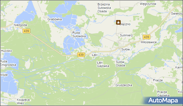 mapa Łąki gmina Milicz, Łąki gmina Milicz na mapie Targeo