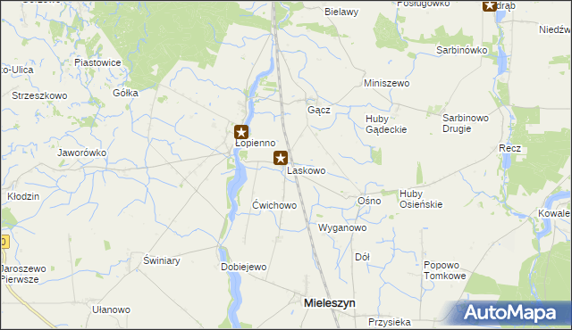 mapa Laskowo gmina Janowiec Wielkopolski, Laskowo gmina Janowiec Wielkopolski na mapie Targeo