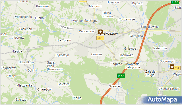 mapa Łaziska gmina Piekoszów, Łaziska gmina Piekoszów na mapie Targeo