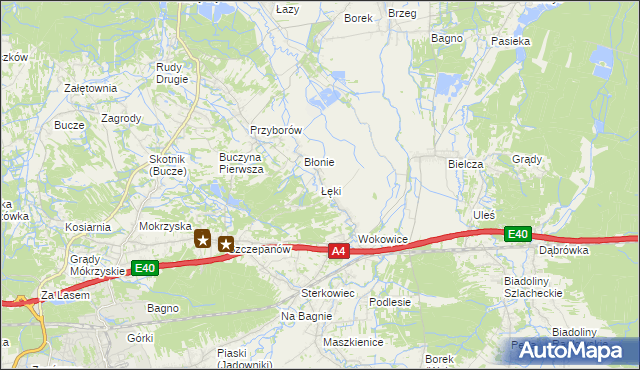 mapa Łęki gmina Borzęcin, Łęki gmina Borzęcin na mapie Targeo