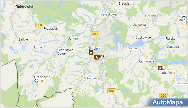 mapa Leśna powiat lubański, Leśna powiat lubański na mapie Targeo