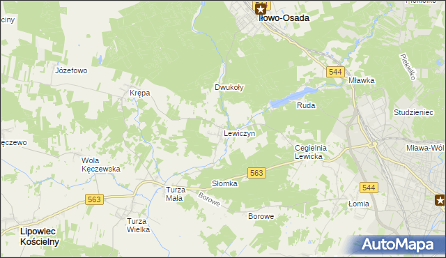 mapa Lewiczyn gmina Lipowiec Kościelny, Lewiczyn gmina Lipowiec Kościelny na mapie Targeo