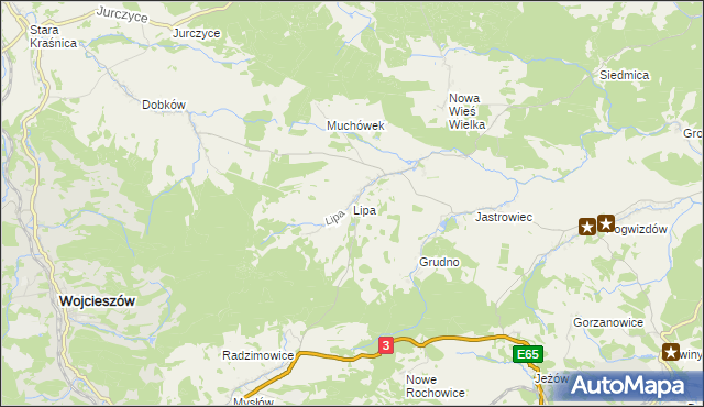 mapa Lipa gmina Bolków, Lipa gmina Bolków na mapie Targeo