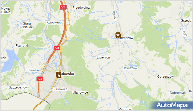 mapa Lipienica gmina Kamienna Góra, Lipienica gmina Kamienna Góra na mapie Targeo