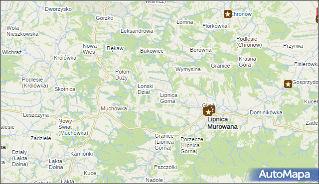 mapa Lipnica Górna gmina Lipnica Murowana, Lipnica Górna gmina Lipnica Murowana na mapie Targeo