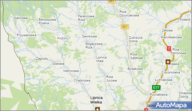 mapa Lipnica Mała, Lipnica Mała na mapie Targeo