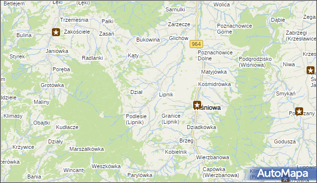 mapa Lipnik gmina Wiśniowa, Lipnik gmina Wiśniowa na mapie Targeo