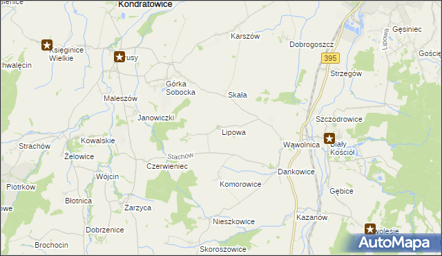 mapa Lipowa gmina Kondratowice, Lipowa gmina Kondratowice na mapie Targeo