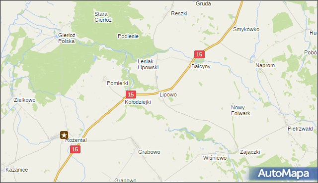 mapa Lipowo gmina Ostróda, Lipowo gmina Ostróda na mapie Targeo