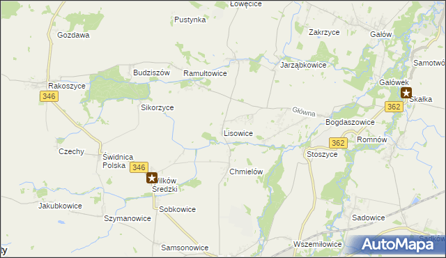 mapa Lisowice gmina Kostomłoty, Lisowice gmina Kostomłoty na mapie Targeo