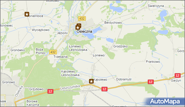 mapa Łoniewo gmina Osieczna, Łoniewo gmina Osieczna na mapie Targeo