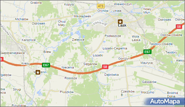 mapa Łopatki gmina Łask, Łopatki gmina Łask na mapie Targeo