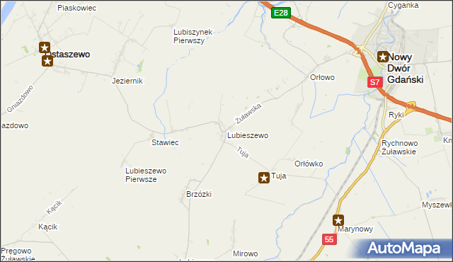 mapa Lubieszewo gmina Nowy Dwór Gdański, Lubieszewo gmina Nowy Dwór Gdański na mapie Targeo